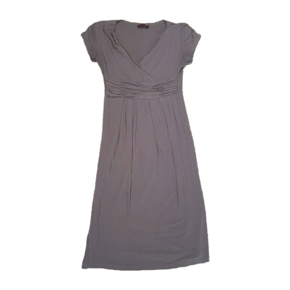 KLASS FASHION DRESS 28/35 WOMEN GREY SHORT SLEEVE V NECK RUCHED WAIST CASUAL